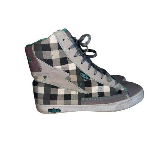 Punkrose Womens High Top Sneakers Sz 10 Gray White Check Style 73204 Punk Grunge - Picture 6 of 10